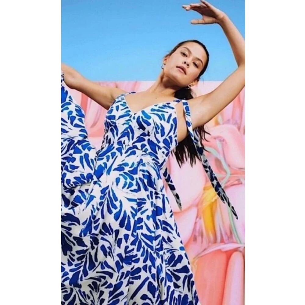 ALEXIS for Target Botanical Tie Strap Asymmetrical Maxi Dress Blue Size Small‎